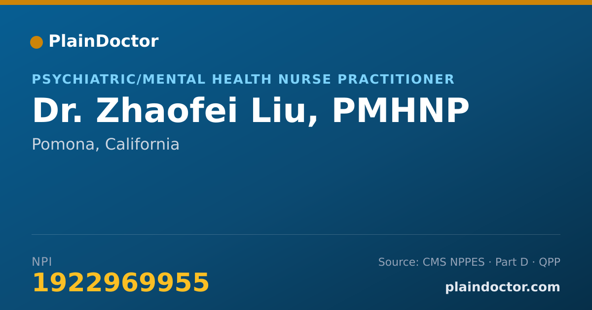 Shareable card for Zhaofei Liu, PMHNP - Psychiatric/Mental Health Nurse Practitioner, Pomona, CA