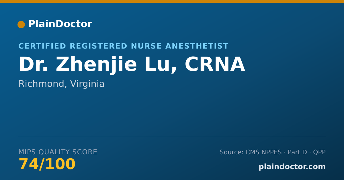 Shareable card for Zhenjie Lu, CRNA - Certified Registered Nurse Anesthetist, Richmond, VA