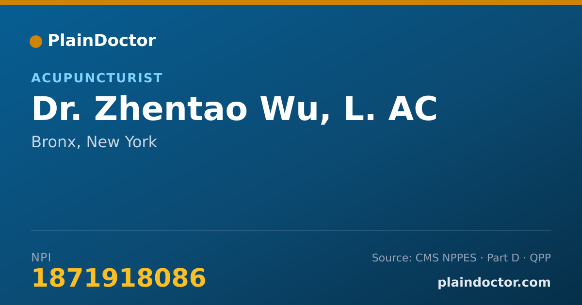 Shareable card for Zhentao Wu, L. AC - Acupuncturist, Bronx, NY