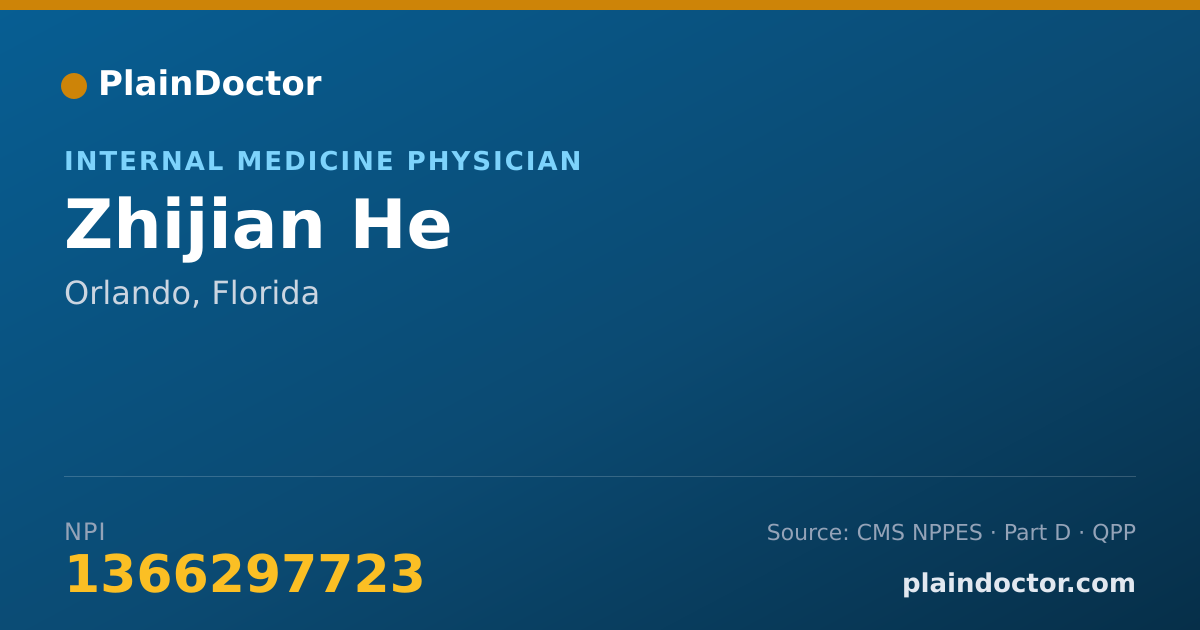 Shareable card for Zhijian He - Internal Medicine Physician, Orlando, FL