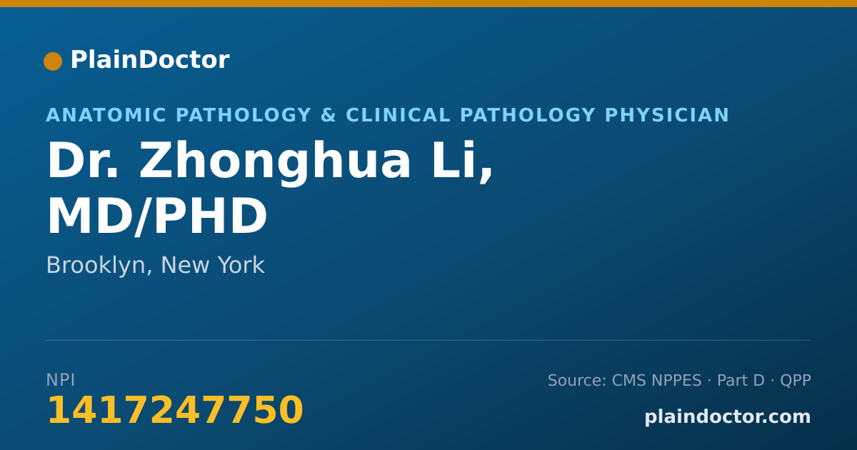 Shareable card for Zhonghua Li, MD/PHD - Anatomic Pathology & Clinical Pathology Physician, Brooklyn, NY