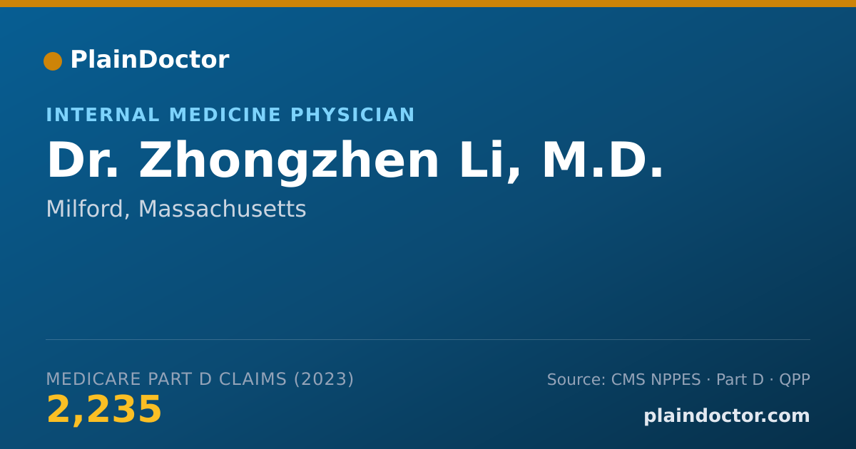 Shareable card for Zhongzhen Li, M.D. - Internal Medicine Physician, Milford, MA