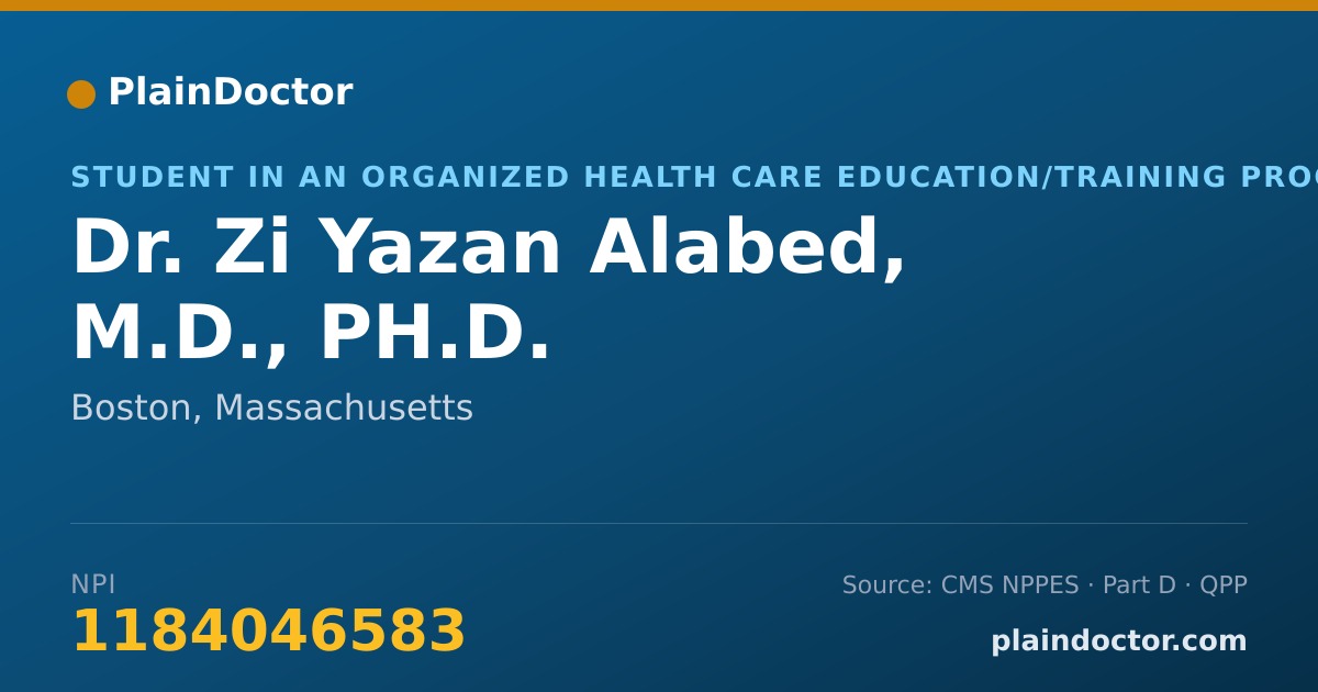 Shareable card for Zi Yazan Alabed, M.D., PH.D. - Student in an Organized Health Care Education/Training Program, Boston, MA