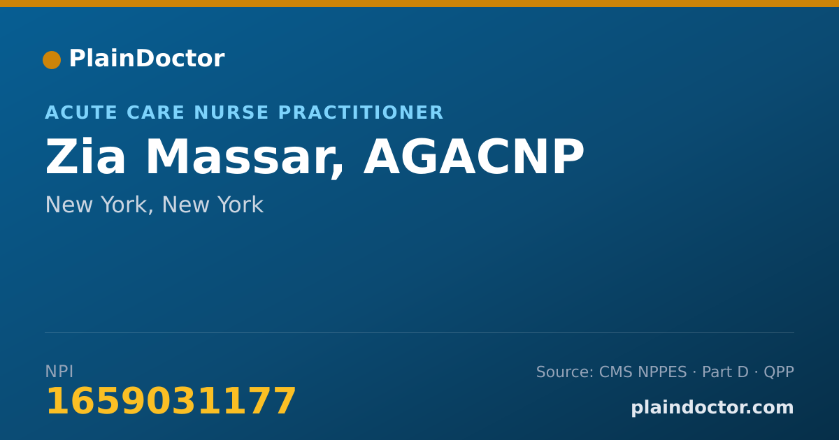 Shareable card for Zia Massar, AGACNP - Acute Care Nurse Practitioner, New York, NY