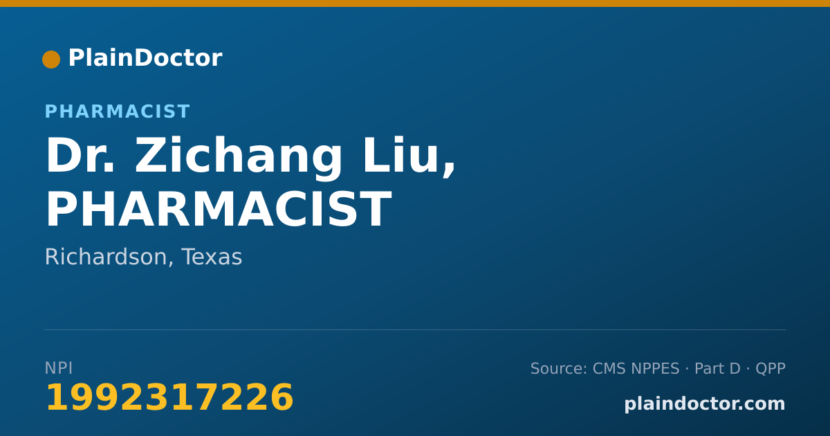Shareable card for Zichang Liu, PHARMACIST - Pharmacist, Richardson, TX