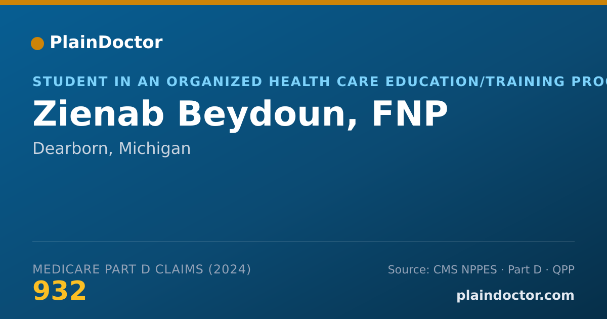 Shareable card for Zienab Beydoun, FNP - Student in an Organized Health Care Education/Training Program, Dearborn, MI