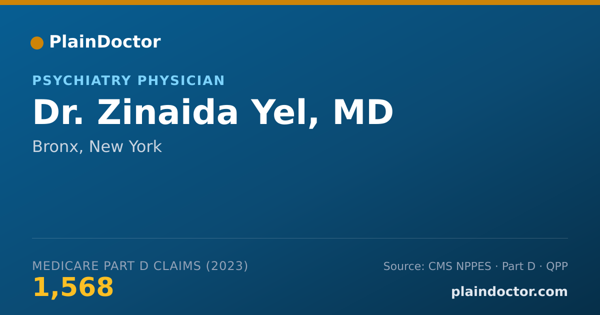 Shareable card for Zinaida Yel, MD - Psychiatry Physician, Bronx, NY
