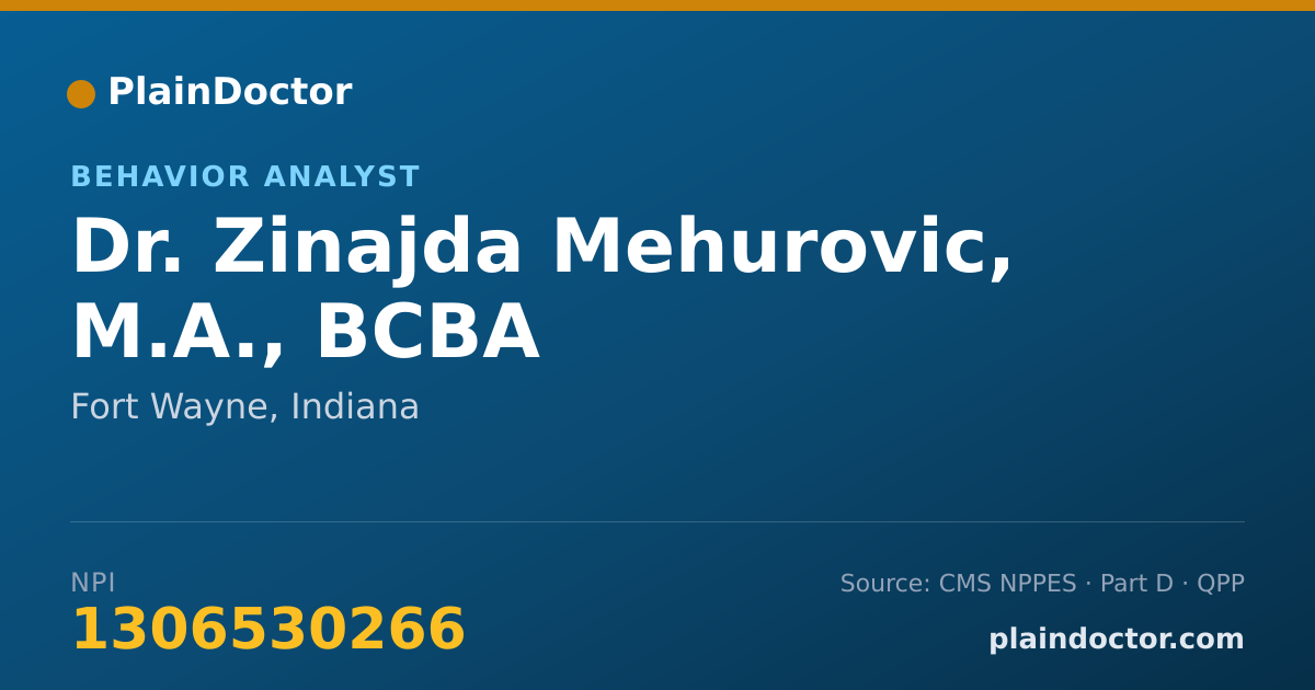 Shareable card for Zinajda Mehurovic, M.A., BCBA - Behavior Analyst, Fort Wayne, IN