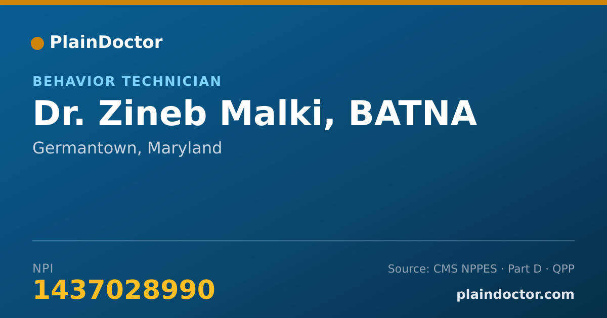 Shareable card for Zineb Malki, BATNA - Behavior Technician, Germantown, MD