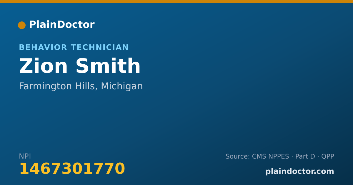 Shareable card for Zion Smith - Behavior Technician, Farmington Hills, MI
