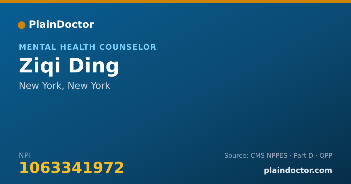 Shareable card for Ziqi Ding - Mental Health Counselor, New York, NY