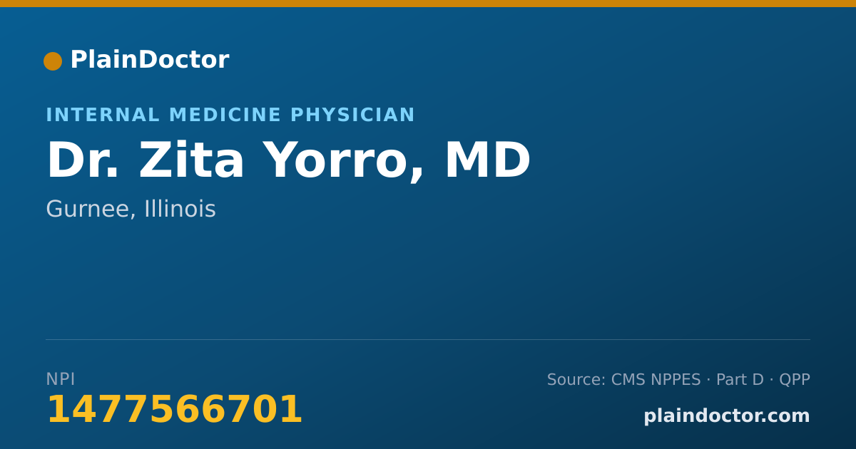 Shareable card for Zita Yorro, MD - Internal Medicine Physician, Gurnee, IL