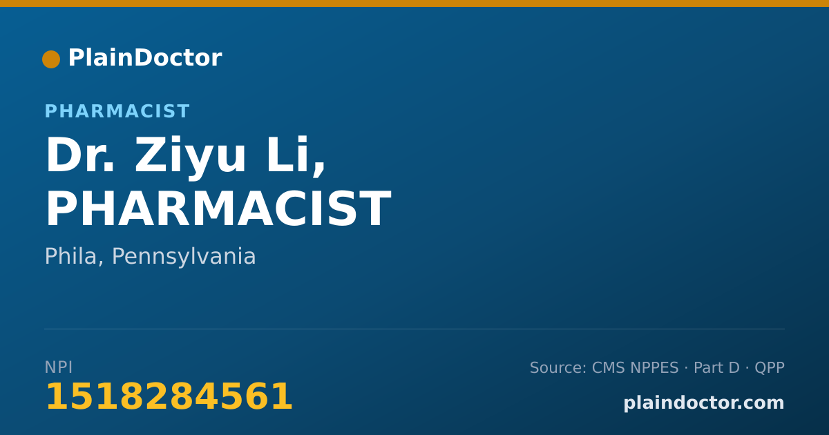 Shareable card for Ziyu Li, PHARMACIST - Pharmacist, Phila, PA