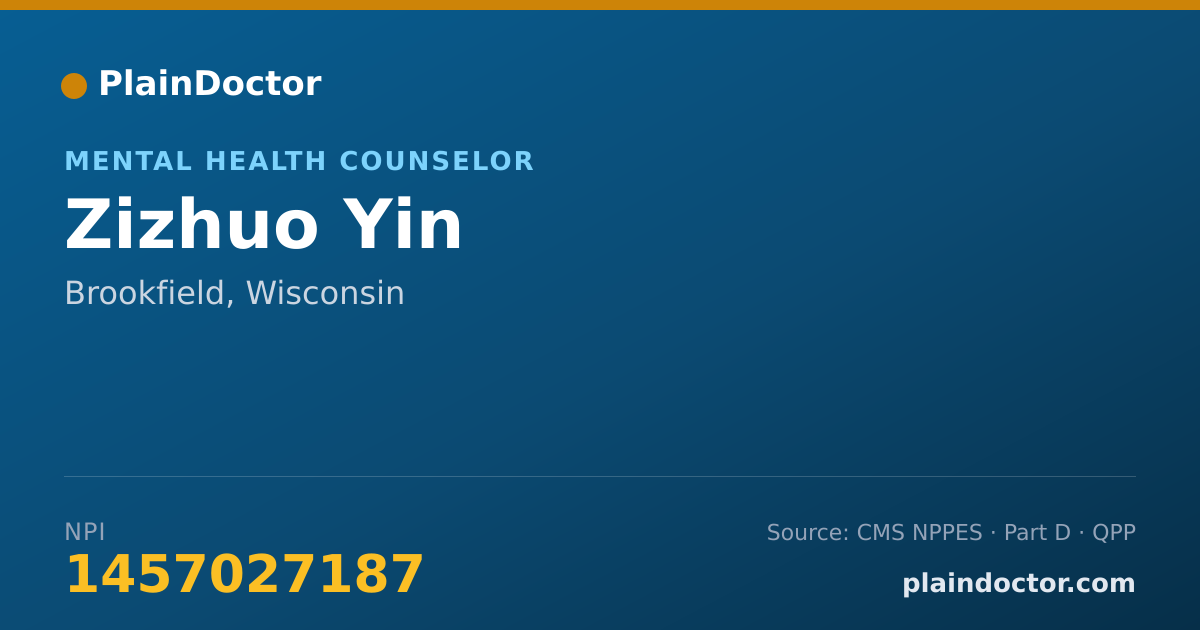 Shareable card for Zizhuo Yin - Mental Health Counselor, Brookfield, WI
