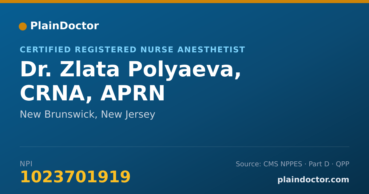 Shareable card for Zlata Polyaeva, CRNA, APRN - Certified Registered Nurse Anesthetist, New Brunswick, NJ