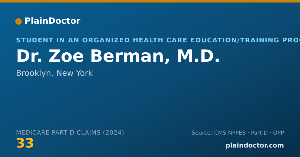 Shareable card for Zoe Berman, M.D. - Student in an Organized Health Care Education/Training Program, Brooklyn, NY