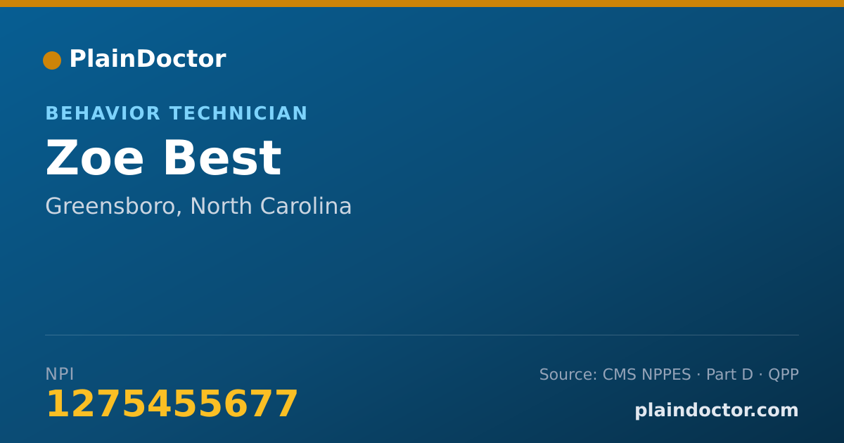 Shareable card for Zoe Best - Behavior Technician, Greensboro, NC