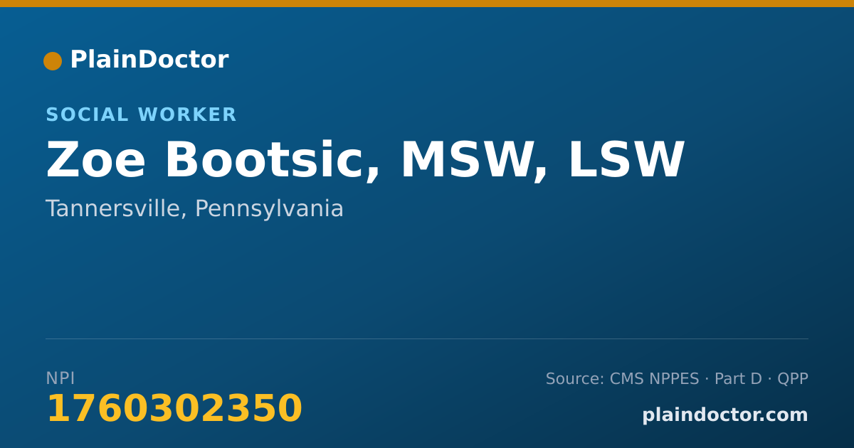 Shareable card for Zoe Bootsic, MSW, LSW - Social Worker, Tannersville, PA