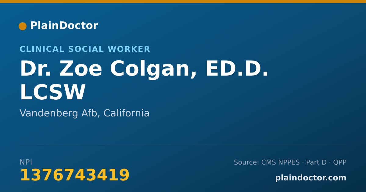 Shareable card for Zoe Colgan, ED.D.  LCSW - Clinical Social Worker, Vandenberg Afb, CA