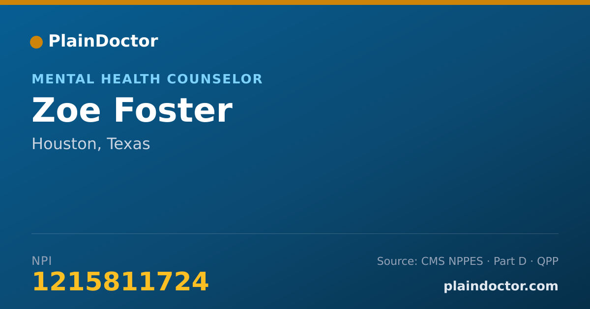 Shareable card for Zoe Foster - Mental Health Counselor, Houston, TX