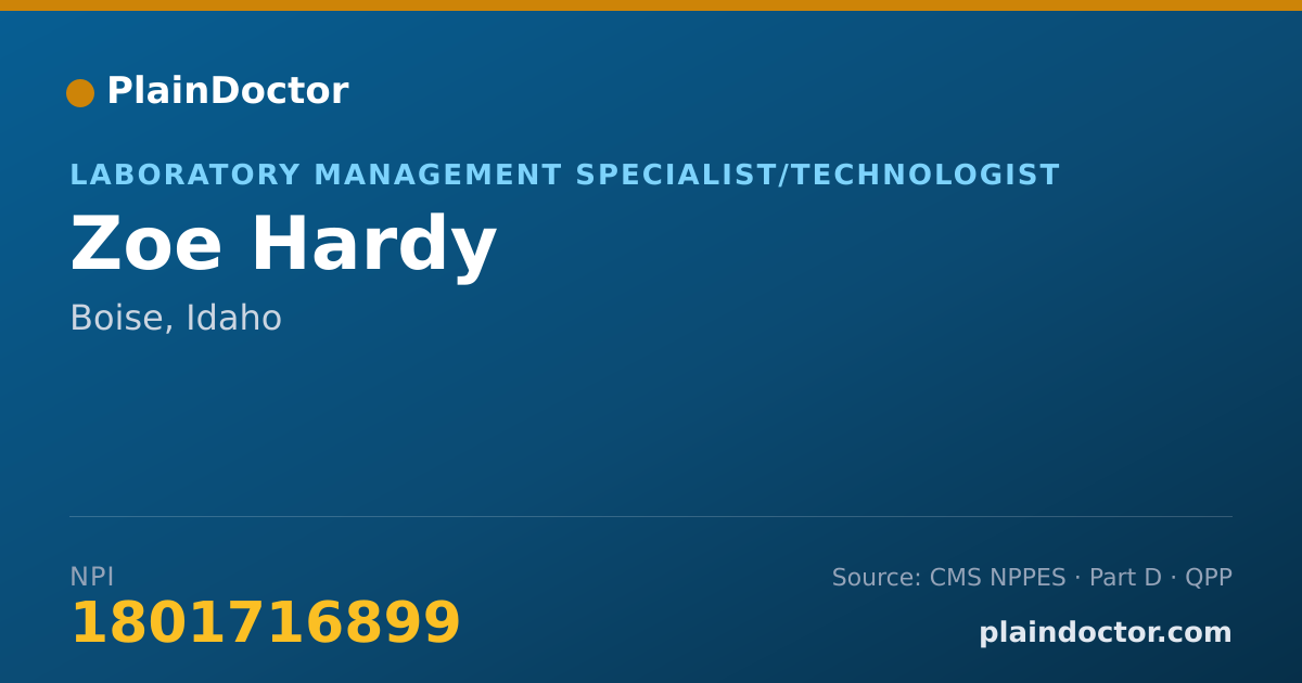 Shareable card for Zoe Hardy - Laboratory Management Specialist/Technologist, Boise, ID