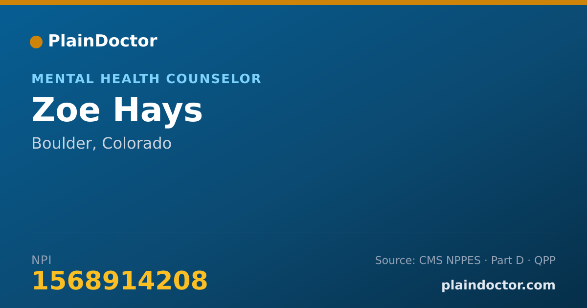Shareable card for Zoe Hays - Mental Health Counselor, Boulder, CO
