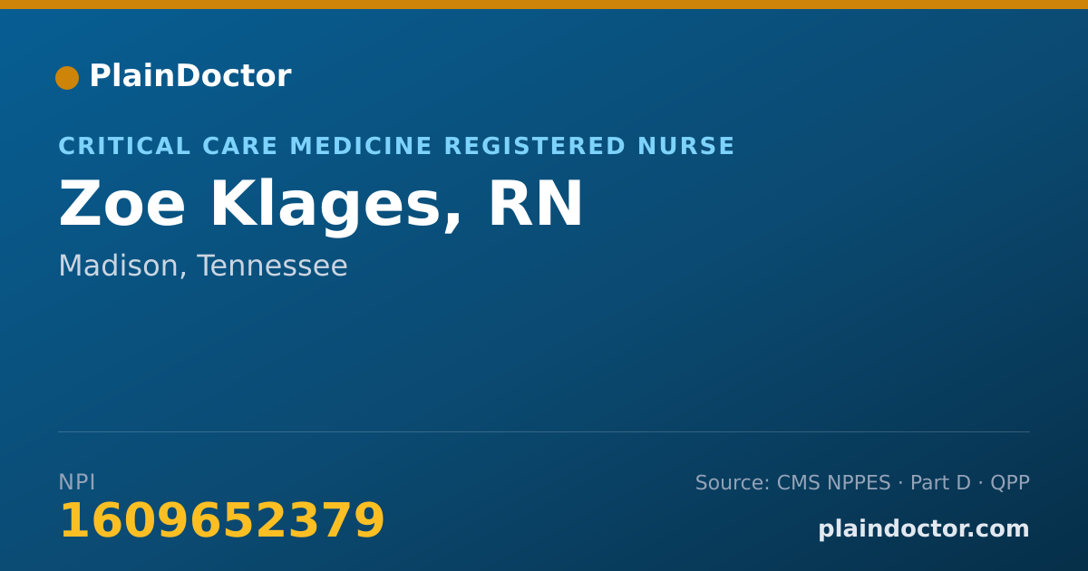 Shareable card for Zoe Klages, RN - Critical Care Medicine Registered Nurse, Madison, TN