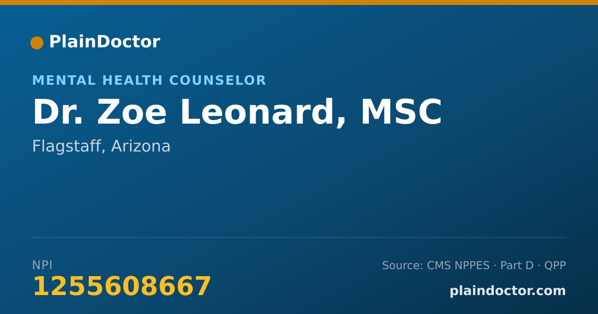 Shareable card for Zoe Leonard, MSC - Mental Health Counselor, Flagstaff, AZ