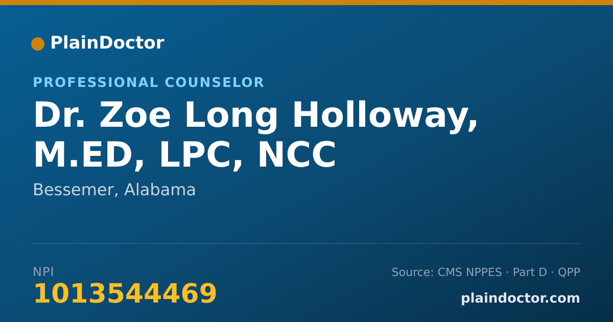 Shareable card for Zoe Long Holloway, M.ED, LPC, NCC - Professional Counselor, Bessemer, AL