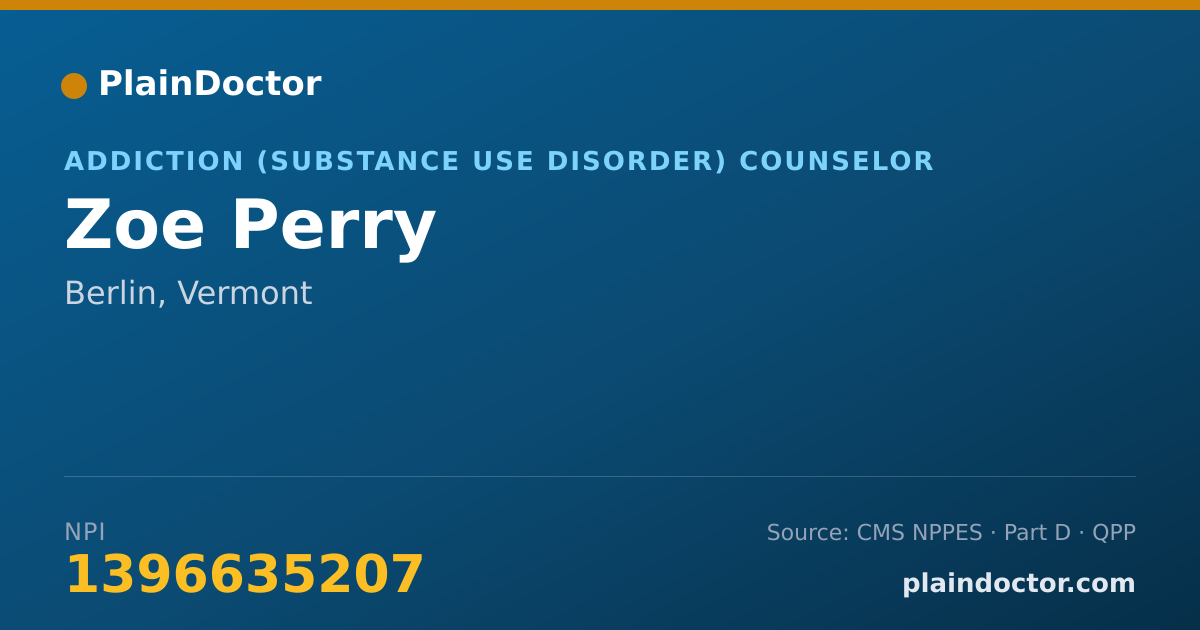 Shareable card for Zoe Perry - Addiction (Substance Use Disorder) Counselor, Berlin, VT