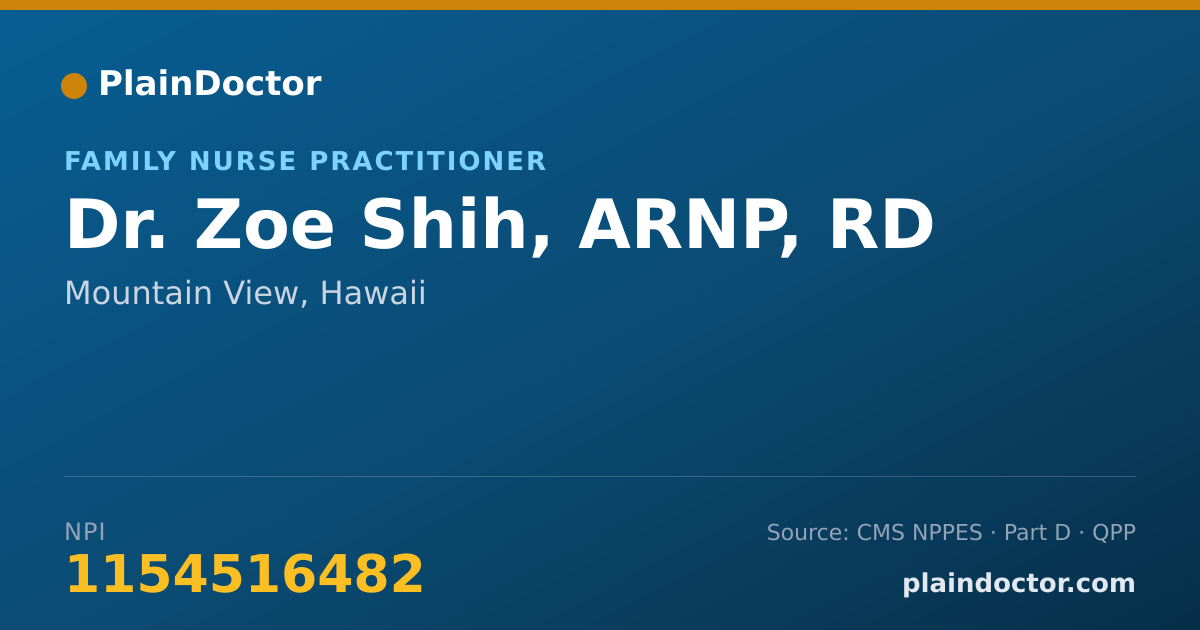 Shareable card for Zoe Shih, ARNP, RD - Family Nurse Practitioner, Mountain View, HI