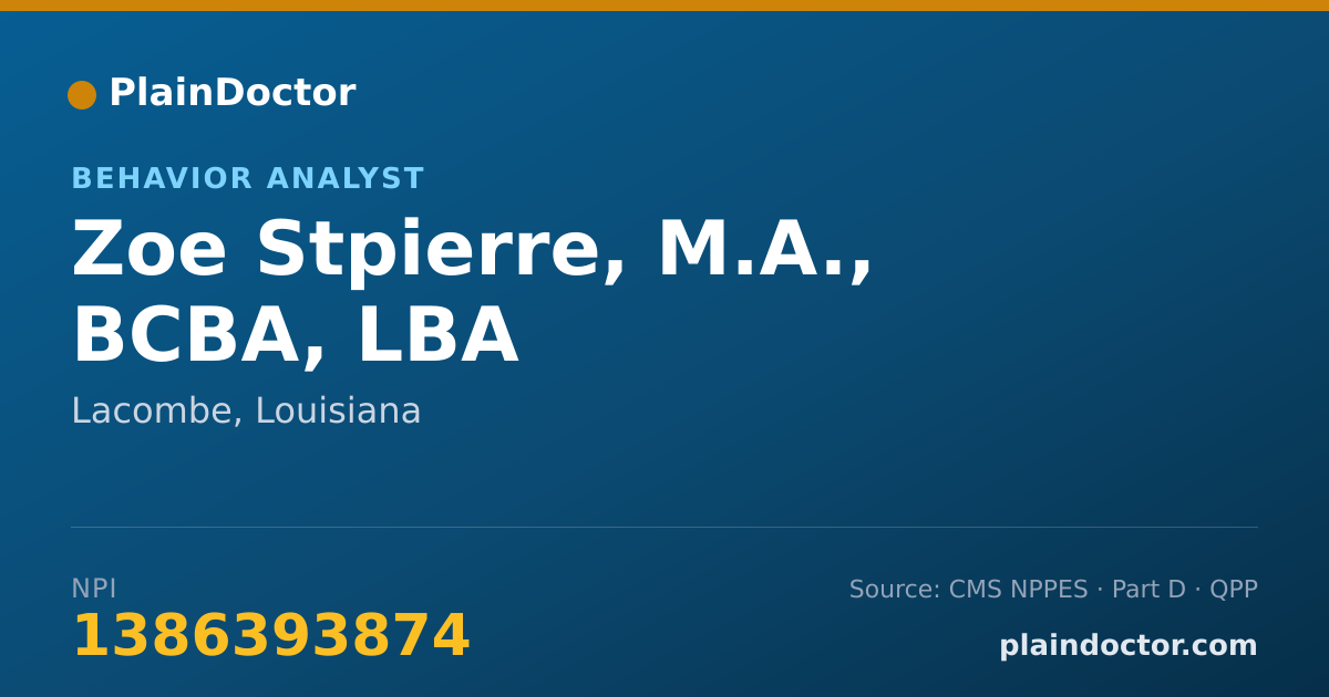 Shareable card for Zoe Stpierre, M.A., BCBA, LBA - Behavior Analyst, Lacombe, LA