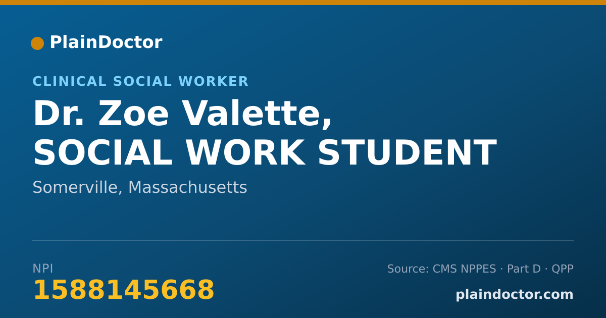Shareable card for Zoe Valette, SOCIAL WORK STUDENT - Clinical Social Worker, Somerville, MA