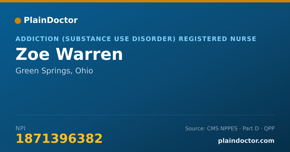 Shareable card for Zoe Warren - Addiction (Substance Use Disorder) Registered Nurse, Green Springs, OH
