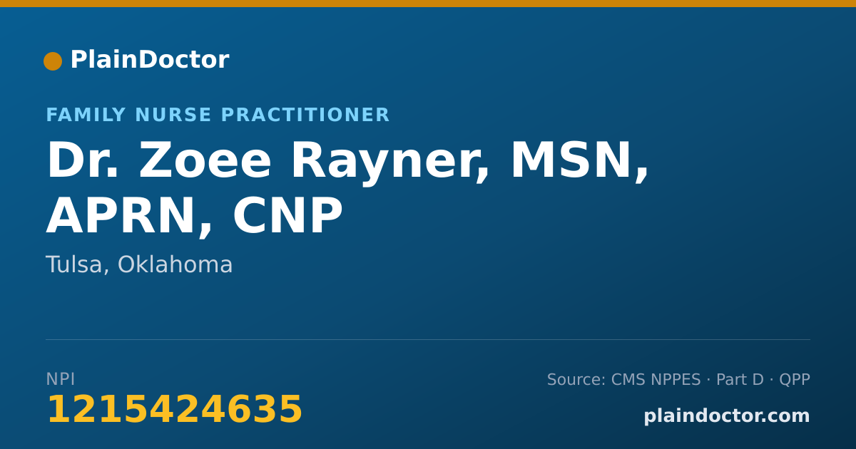 Shareable card for Zoee Rayner, MSN, APRN, CNP - Family Nurse Practitioner, Tulsa, OK