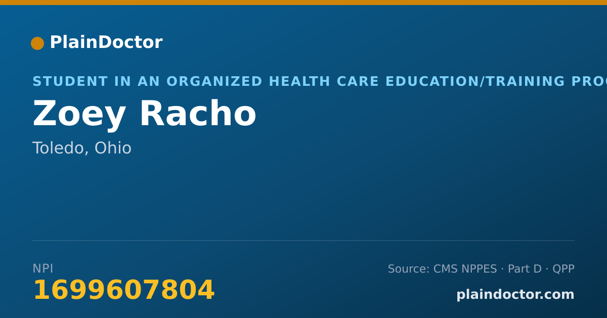 Shareable card for Zoey Racho - Student in an Organized Health Care Education/Training Program, Toledo, OH