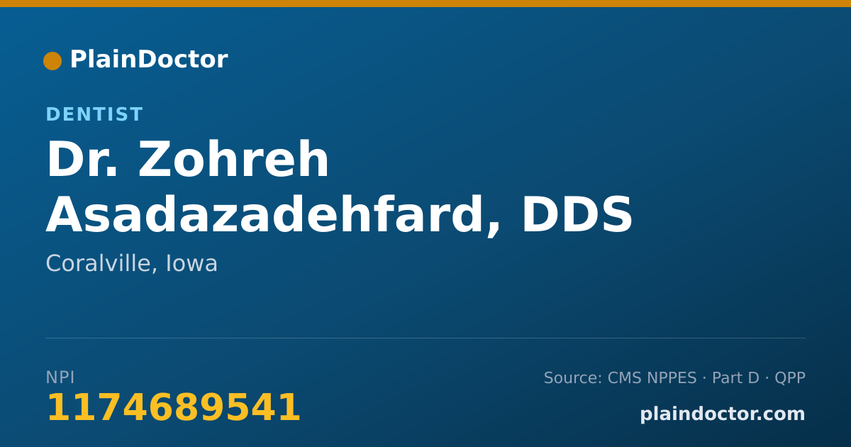 Shareable card for Zohreh Asadazadehfard, DDS - Dentist, Coralville, IA