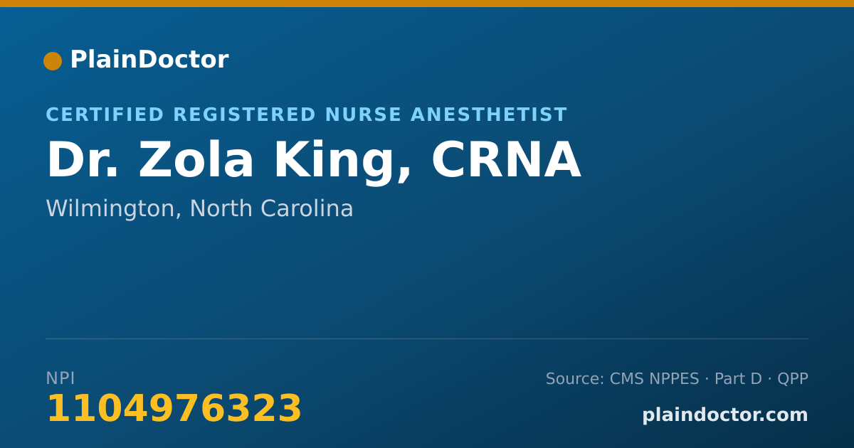 Shareable card for Zola King, CRNA - Certified Registered Nurse Anesthetist, Wilmington, NC