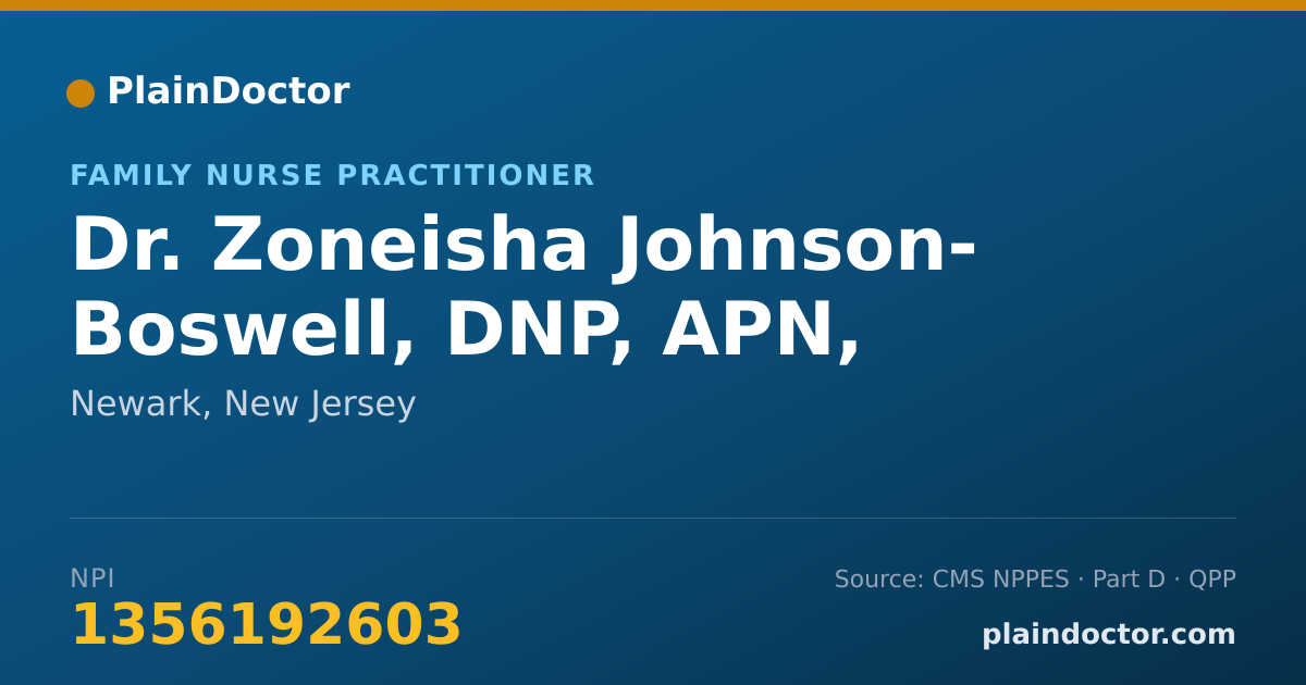 Shareable card for Zoneisha Johnson- Boswell, DNP, APN, FNP-BC - Family Nurse Practitioner, Newark, NJ