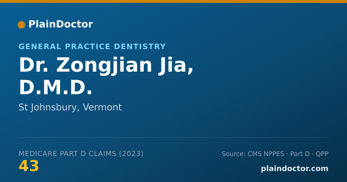 Shareable card for Zongjian Jia, D.M.D. - General Practice Dentistry, St Johnsbury, VT