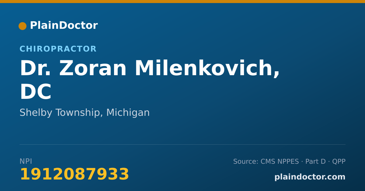 Shareable card for Zoran Milenkovich, DC - Chiropractor, Shelby Township, MI