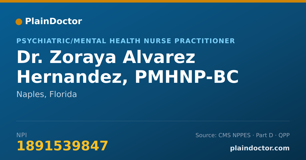 Shareable card for Zoraya Alvarez Hernandez, PMHNP-BC - Psychiatric/Mental Health Nurse Practitioner, Naples, FL