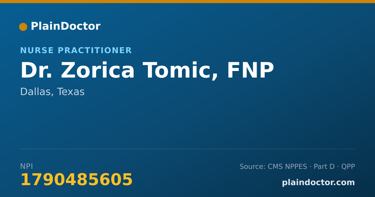 Shareable card for Zorica Tomic, FNP - Nurse Practitioner, Dallas, TX