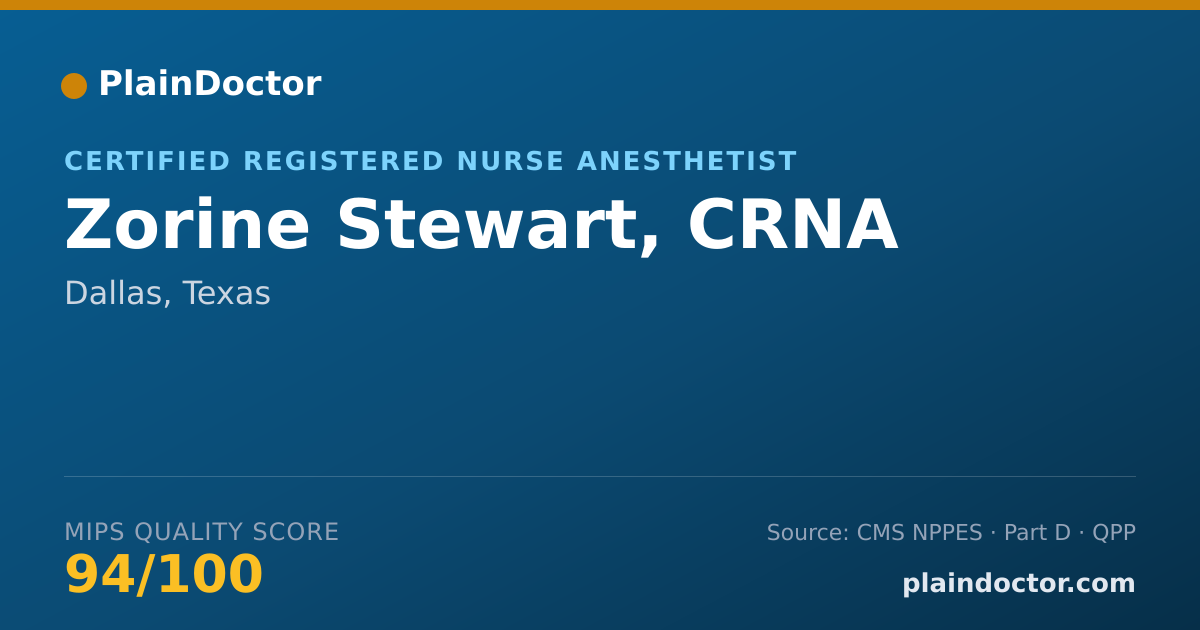 Shareable card for Zorine Stewart, CRNA - Certified Registered Nurse Anesthetist, Dallas, TX