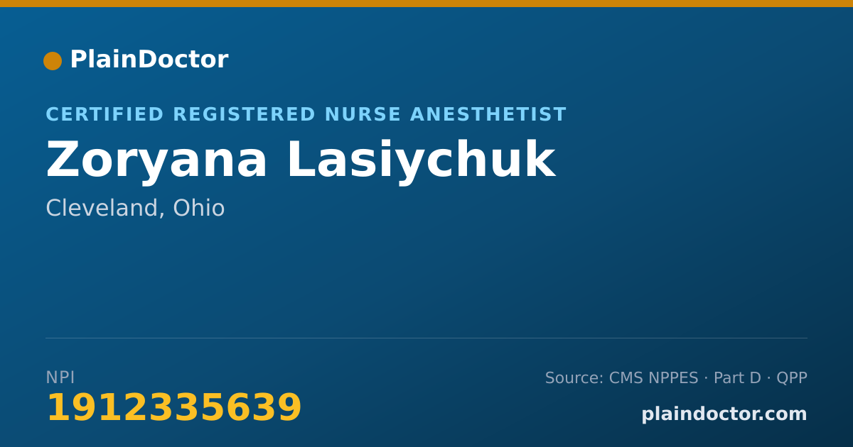 Shareable card for Zoryana Lasiychuk - Certified Registered Nurse Anesthetist, Cleveland, OH