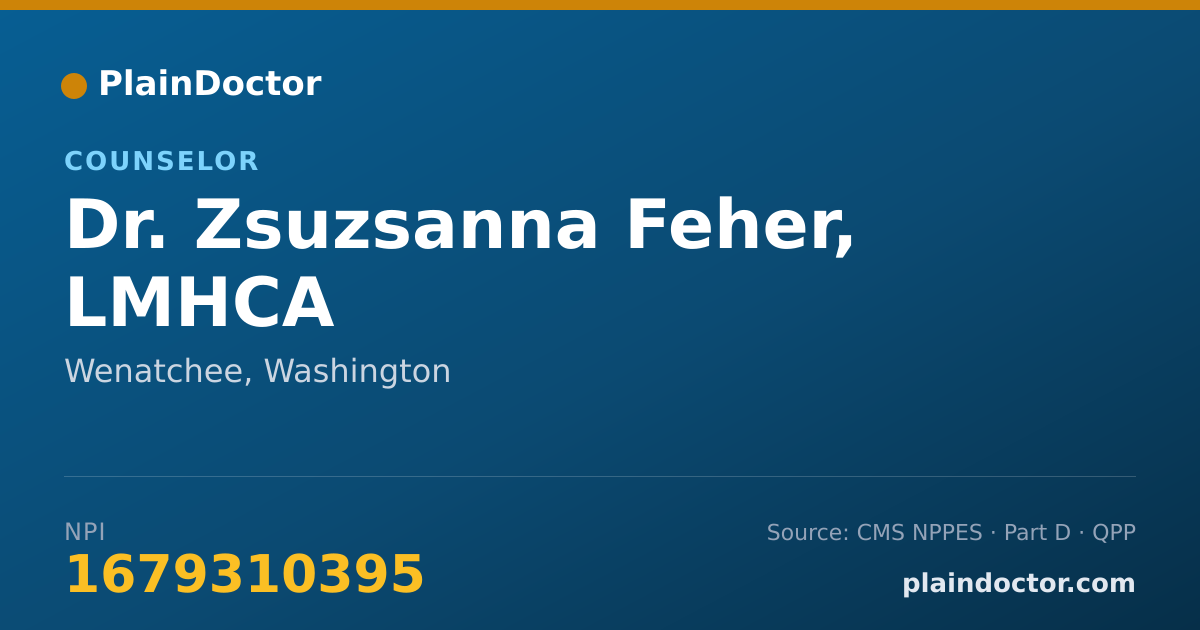 Shareable card for Zsuzsanna Feher, LMHCA - Counselor, Wenatchee, WA