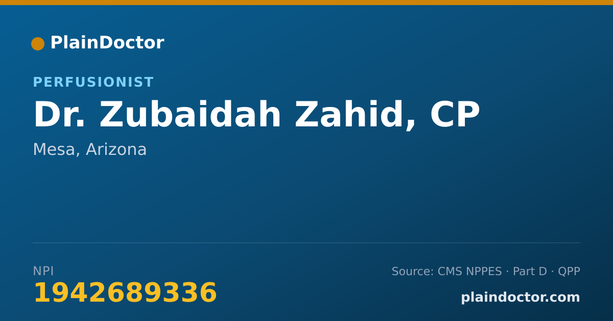 Shareable card for Zubaidah Zahid, CP - Perfusionist, Mesa, AZ