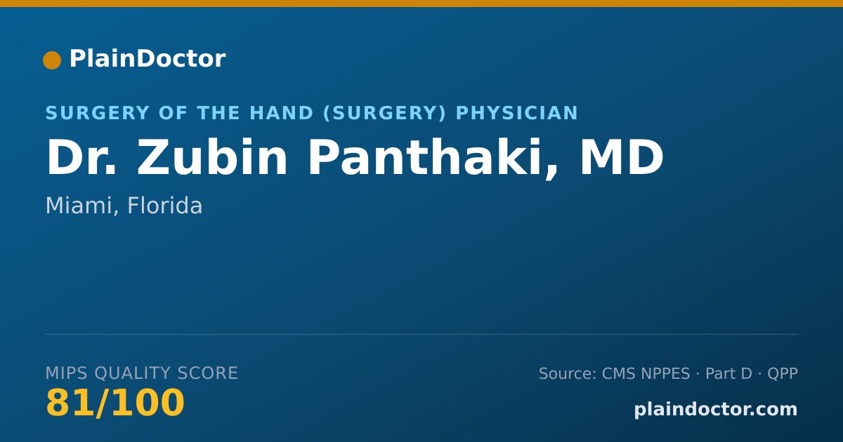 Shareable card for Zubin Panthaki, MD - Surgery of the Hand (Surgery) Physician, Miami, FL