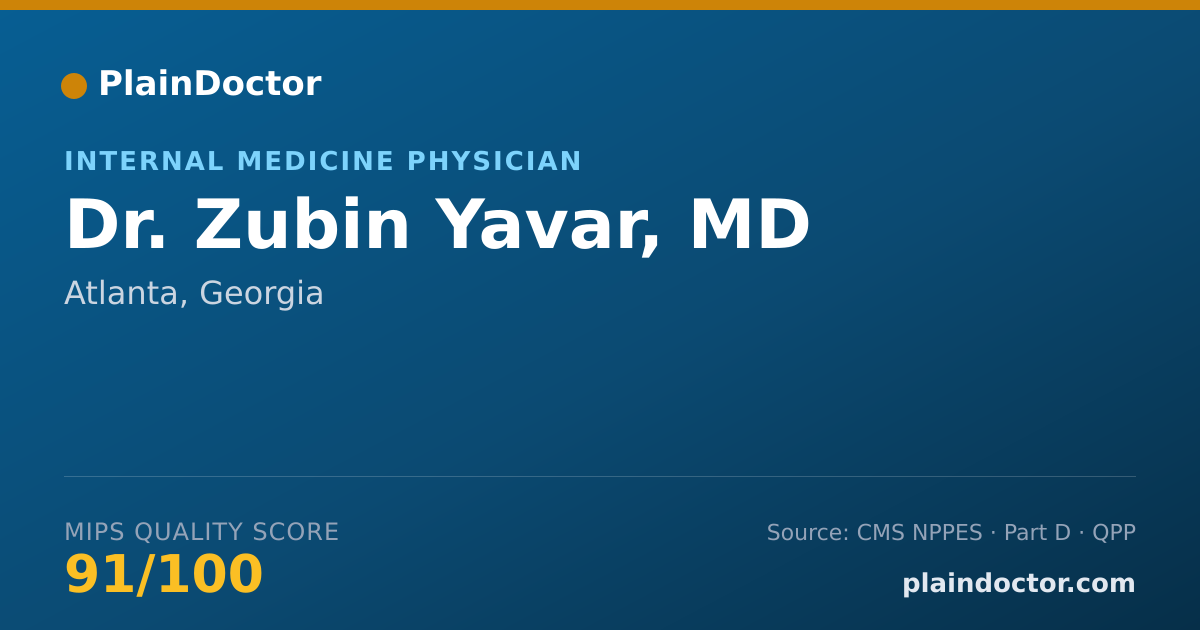 Shareable card for Zubin Yavar, MD - Internal Medicine Physician, Atlanta, GA