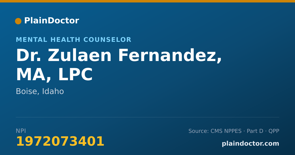 Shareable card for Zulaen Fernandez, MA, LPC - Mental Health Counselor, Boise, ID